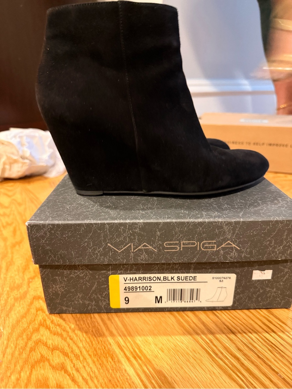 Via Spiga Black Suede Wedge Bootie